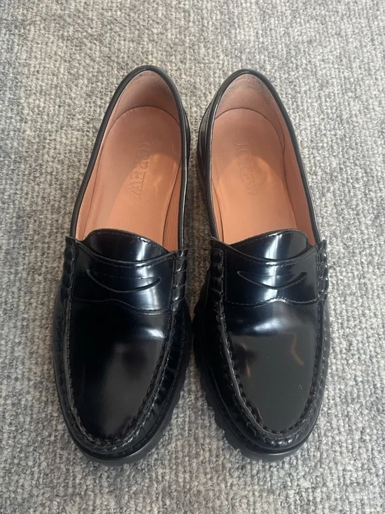 J Crew Winona lug-sole penny loafers in black spazzolato leather - Picture 2 of 7